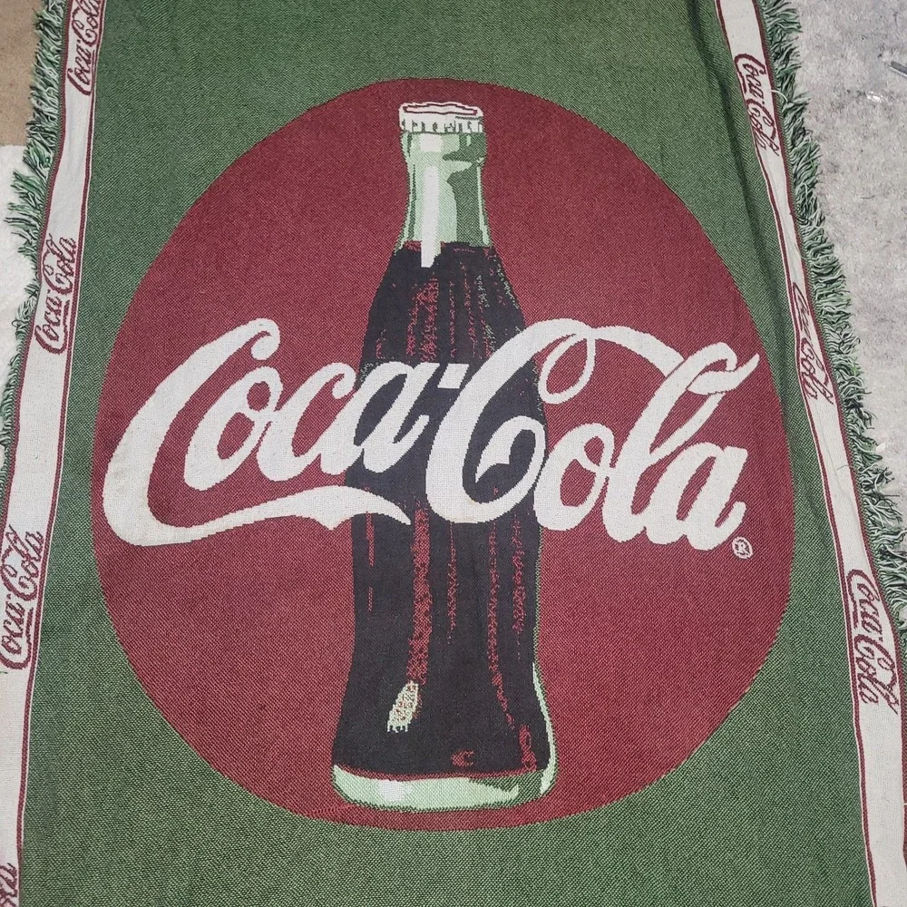 Vintage 1993 Coca-Cola Tapestry Red & Green Woven Throw Blanket 48
